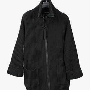 Annette Gortz Fall 2022 Lilit Black Chenille Chunky Zip Cardigan, Size M